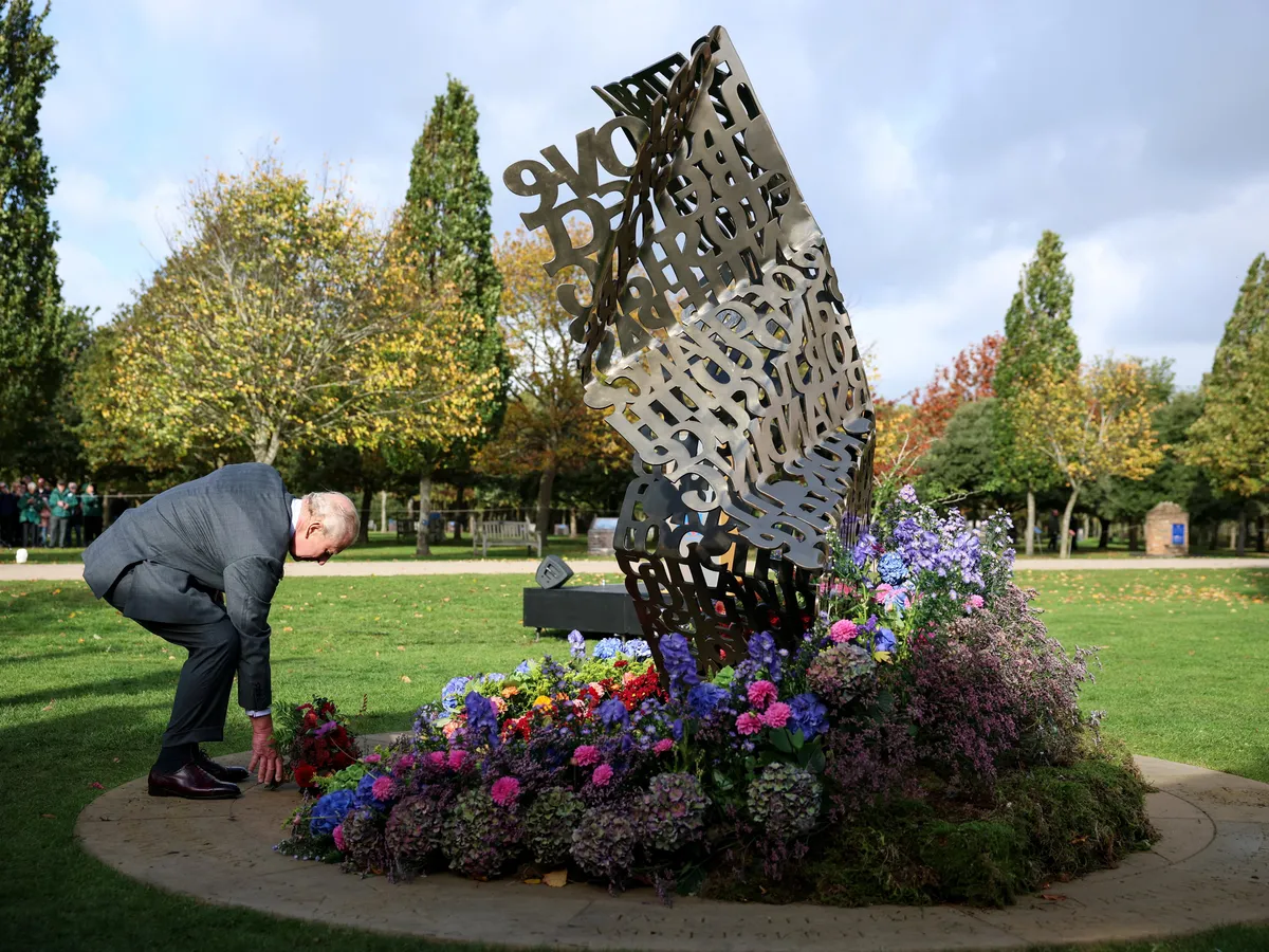 King Charles III lays flowers at first national LGBT armed forces memorial in Staffordshire