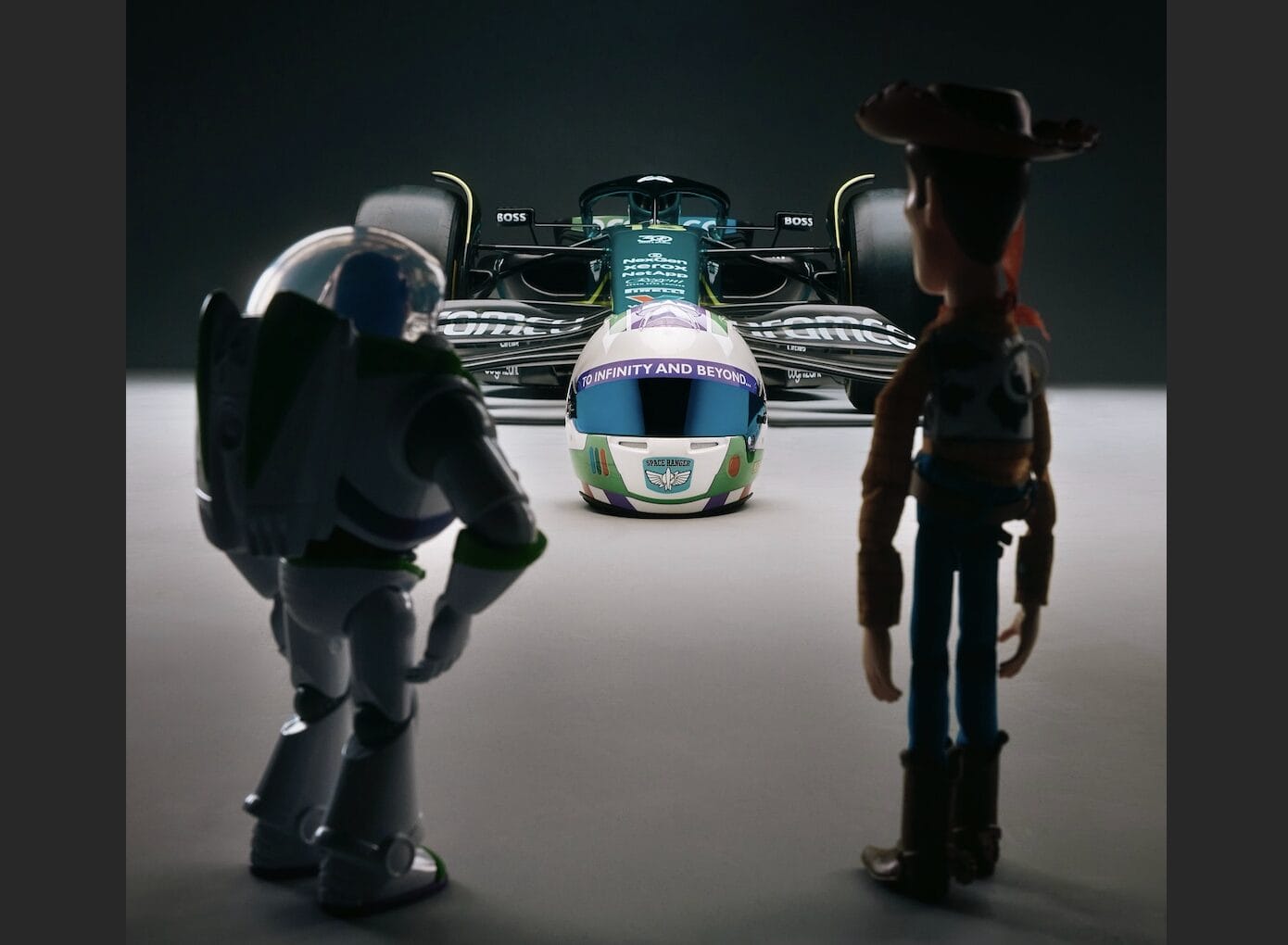 First Look at Formula 1 x Disney Collaboration Toy Story Merchandise from Aston Martin