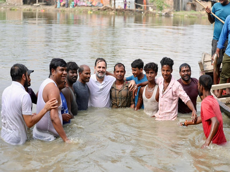 Bihar polls: Rahul joins fishermen in pond during Begusarai campaign, blasts NDA govt