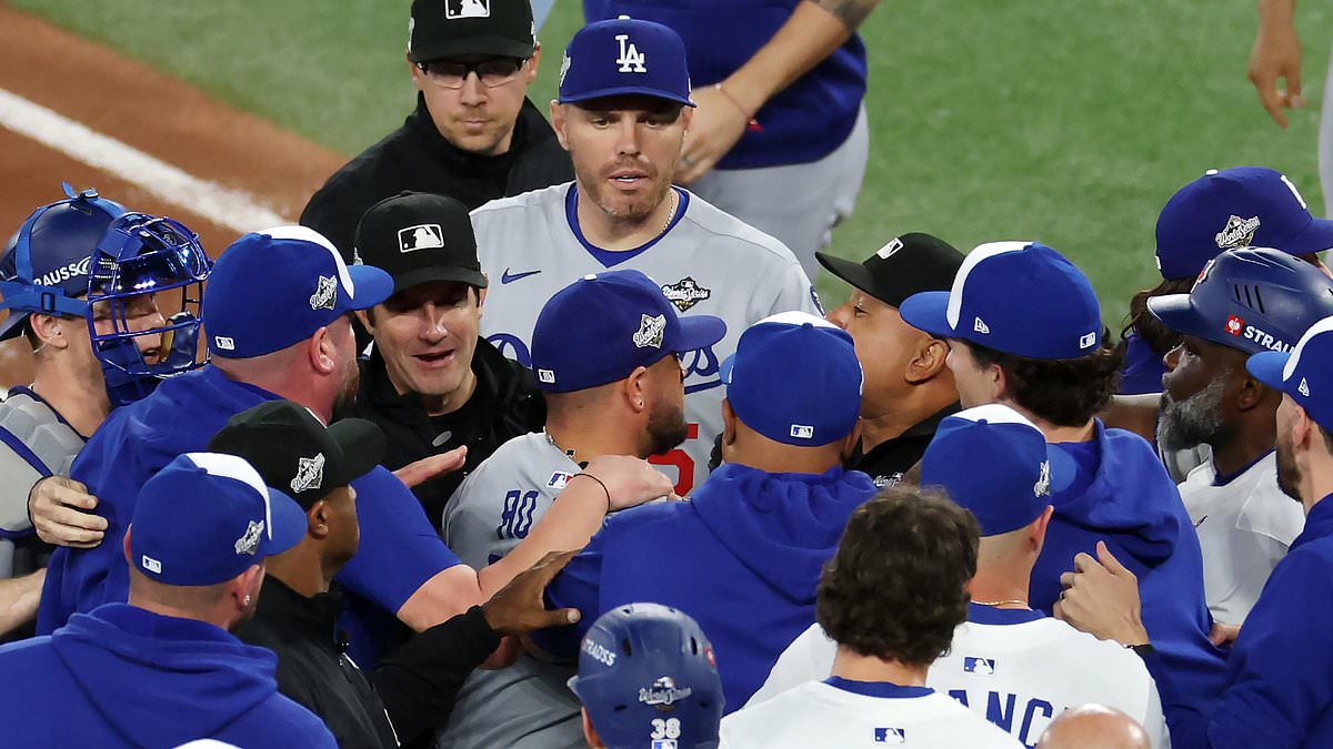 World Series Game 7 descends into chaos as benches are cleared after Blue Jays star is hit by Dodgers pitch
