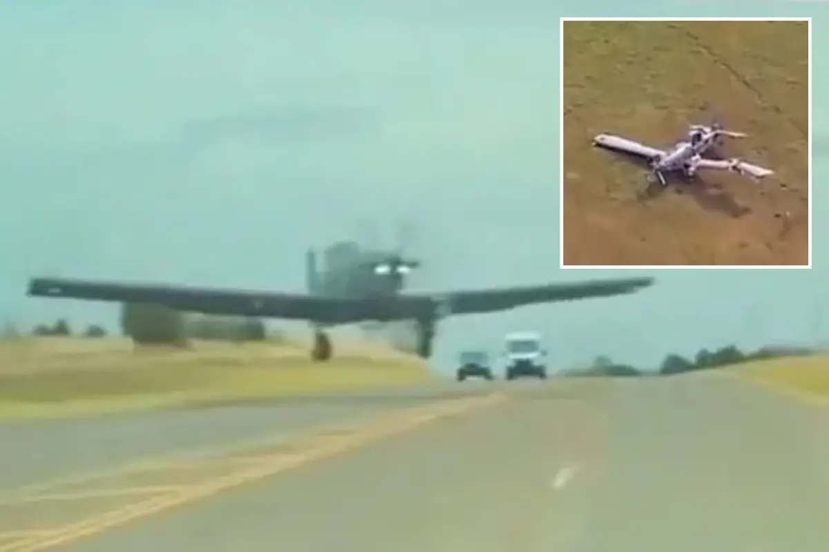 Frightening video shows military plane nearly hit Tesla during crashing landing on Oklahoma highway: ‘Like something out of a movie’