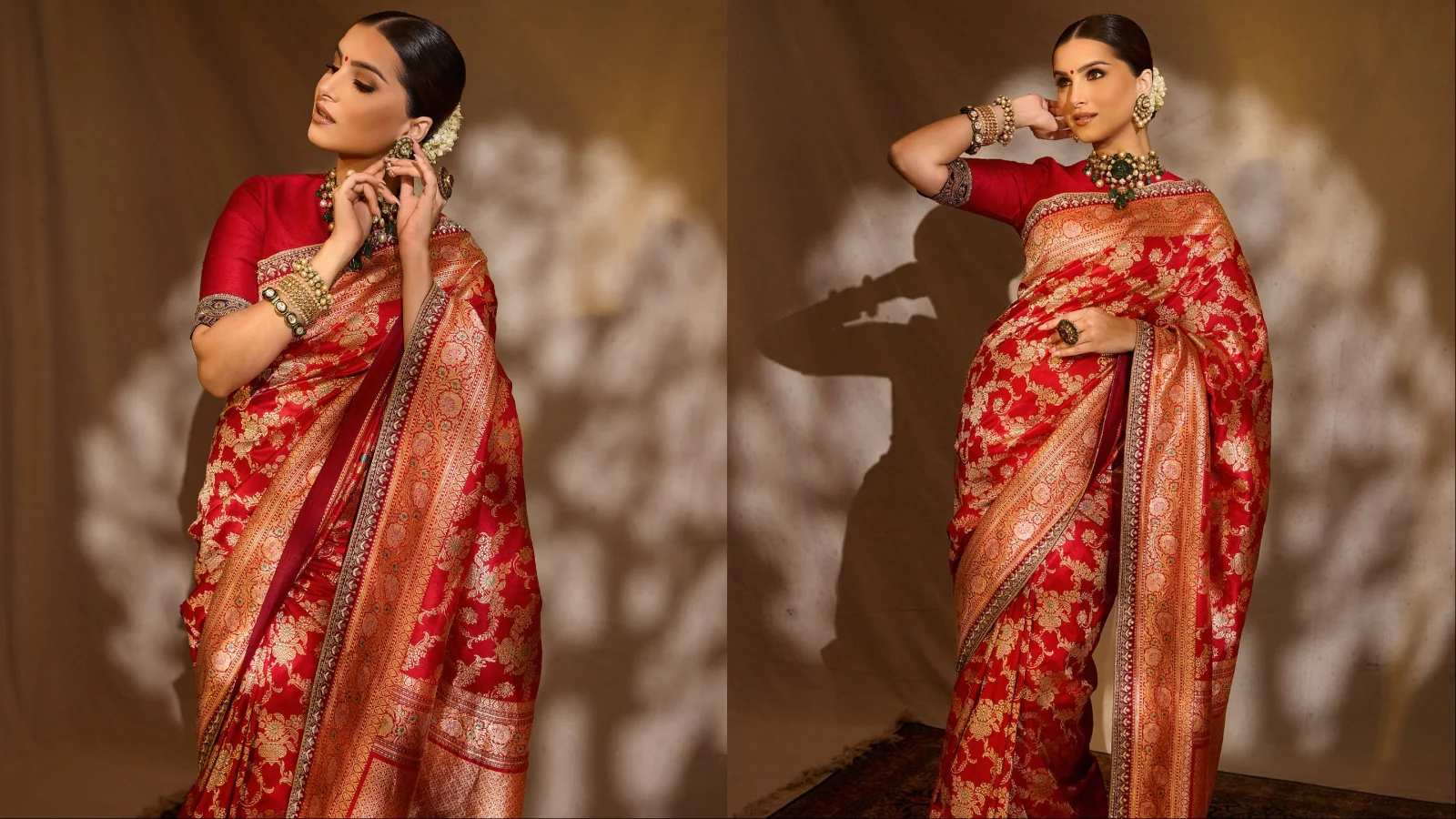 Tara Sutaria Redefines Royalty In A Deep Crimson Jayanti Reddy Banarasi Saree