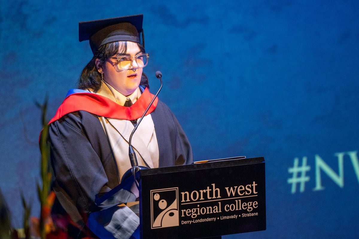 From stage fright to standing ovation: Bryony delivers inspirational speech at NWRC graduation in Derry
