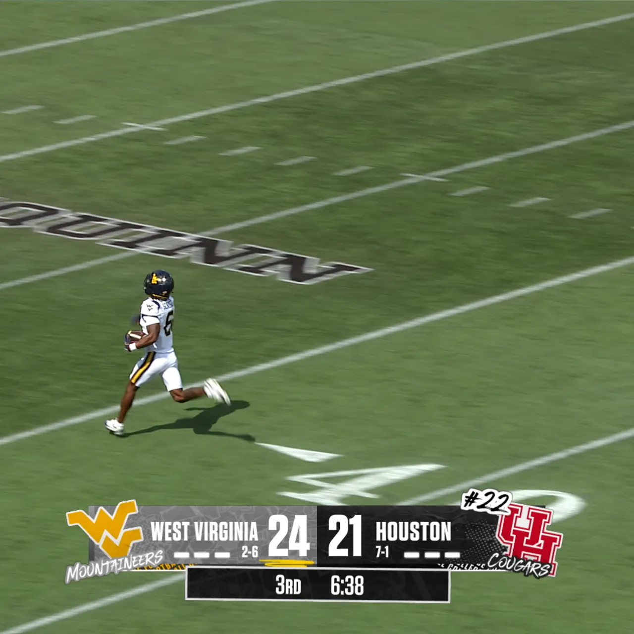 West Virginia's Jordan Scruggs returns 80-yard pick-six to extend lead over Houston