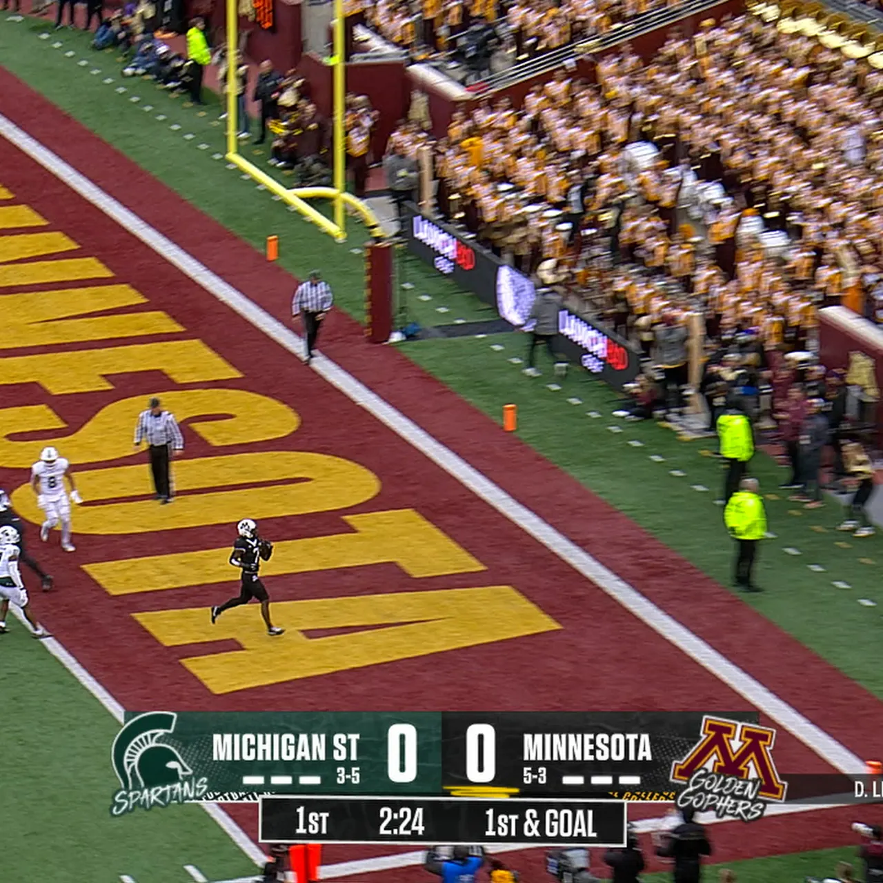 Fame Ijeboi rushes up the middle for 1-yard TD, giving Minnesota the lead over Michigan State