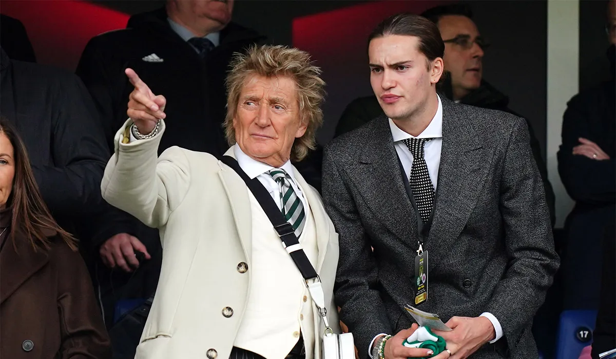 Rod Stewart and model son Alastair make rare outing to watch Celtic