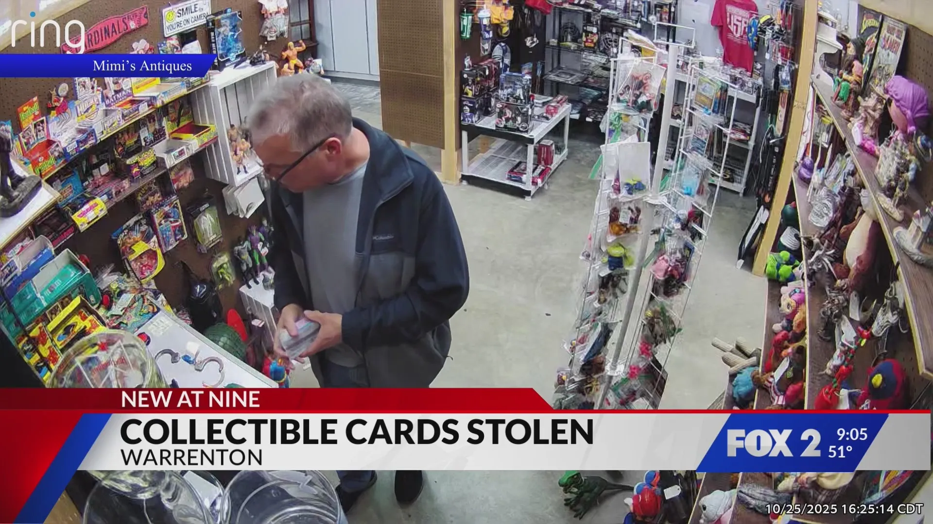 Alleged trading card thief caught on camera at antique shop