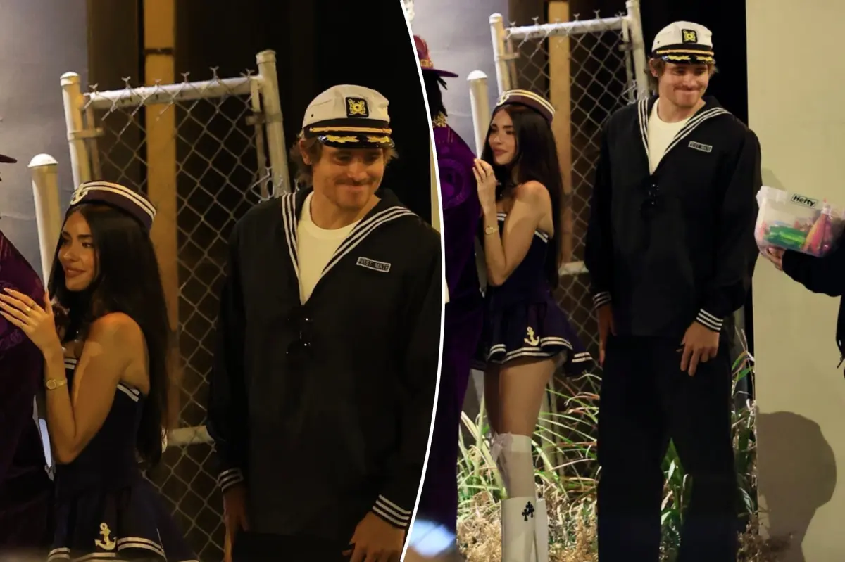 Justin Herbert and girlfriend Madison Beer twin as sailors for Halloween date night at Chargers party