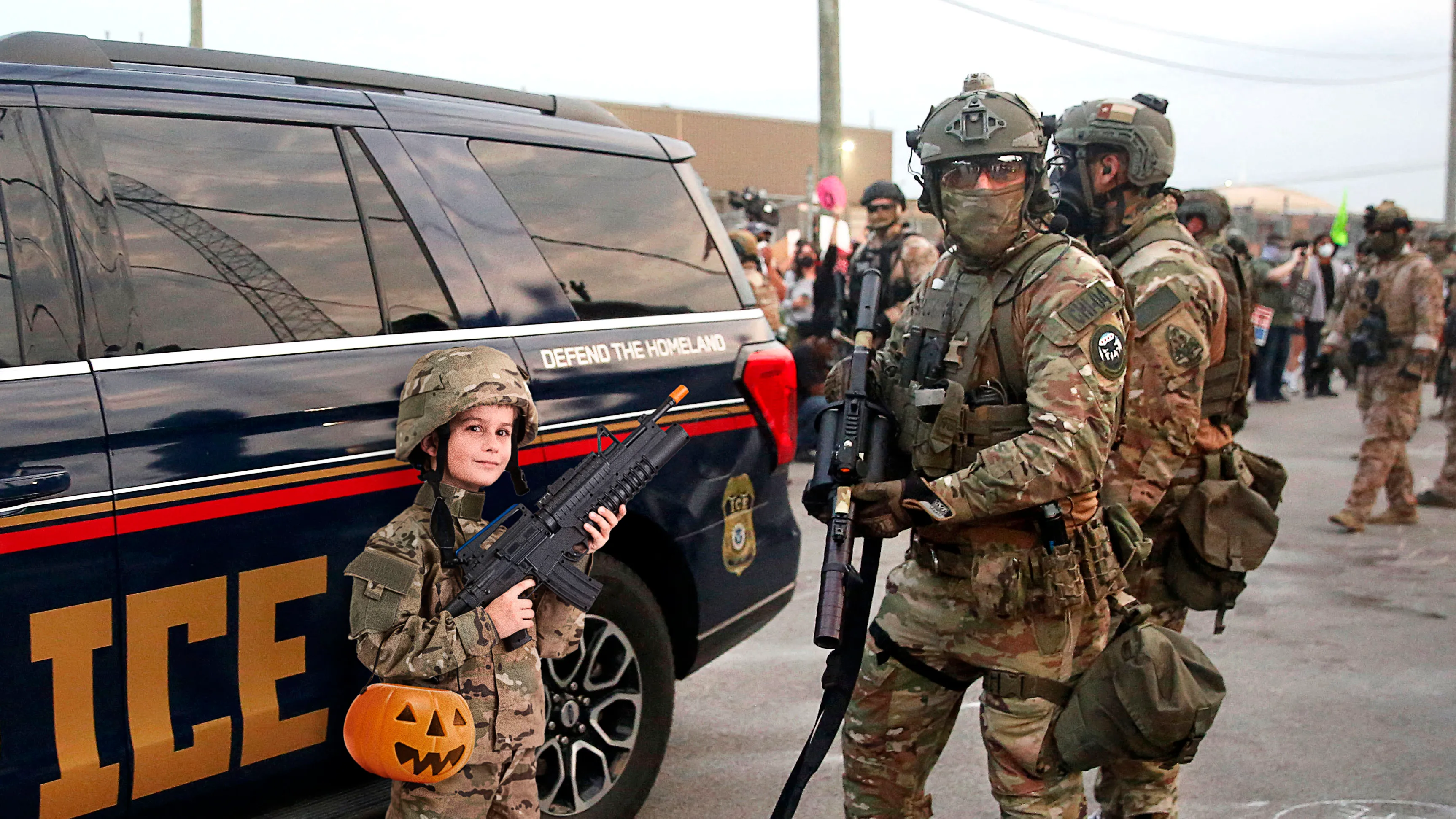 ICE Agent, 7-Year-Old Both Wearing Same ‘Military Commando’ Halloween Costume
