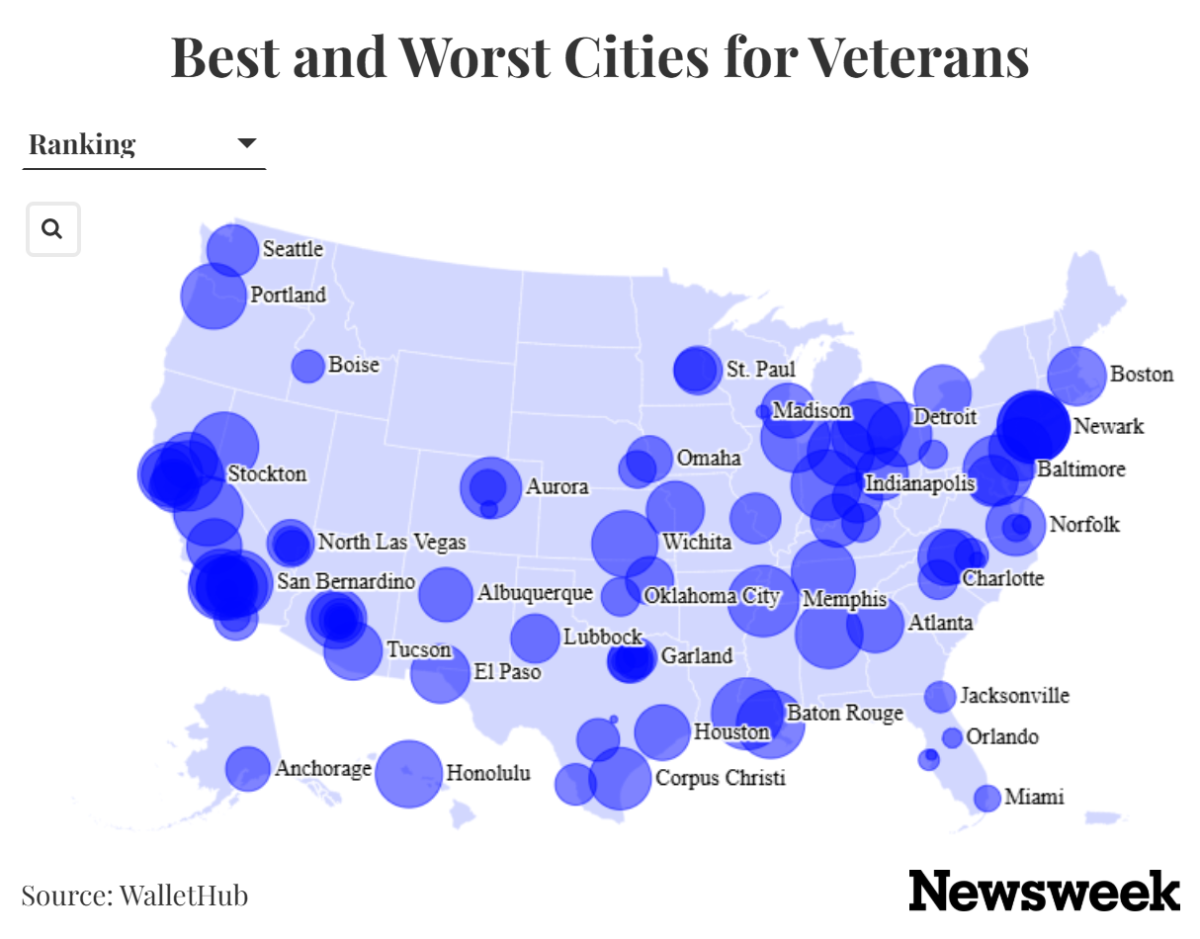 Map Shows Best-and Worst-Cities for Veterans