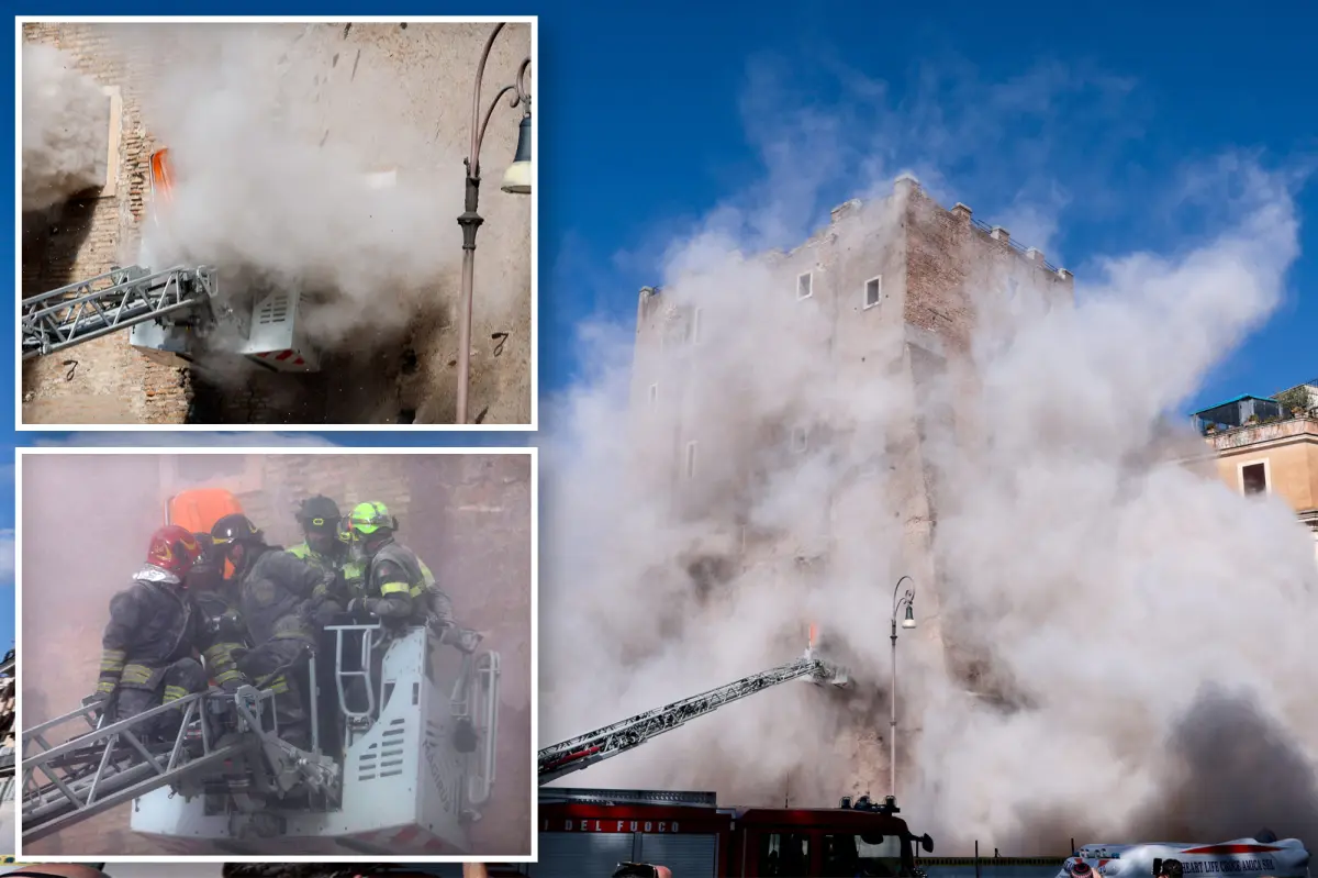 Medieval tower partially collapses in Rome, leaving worker trapped