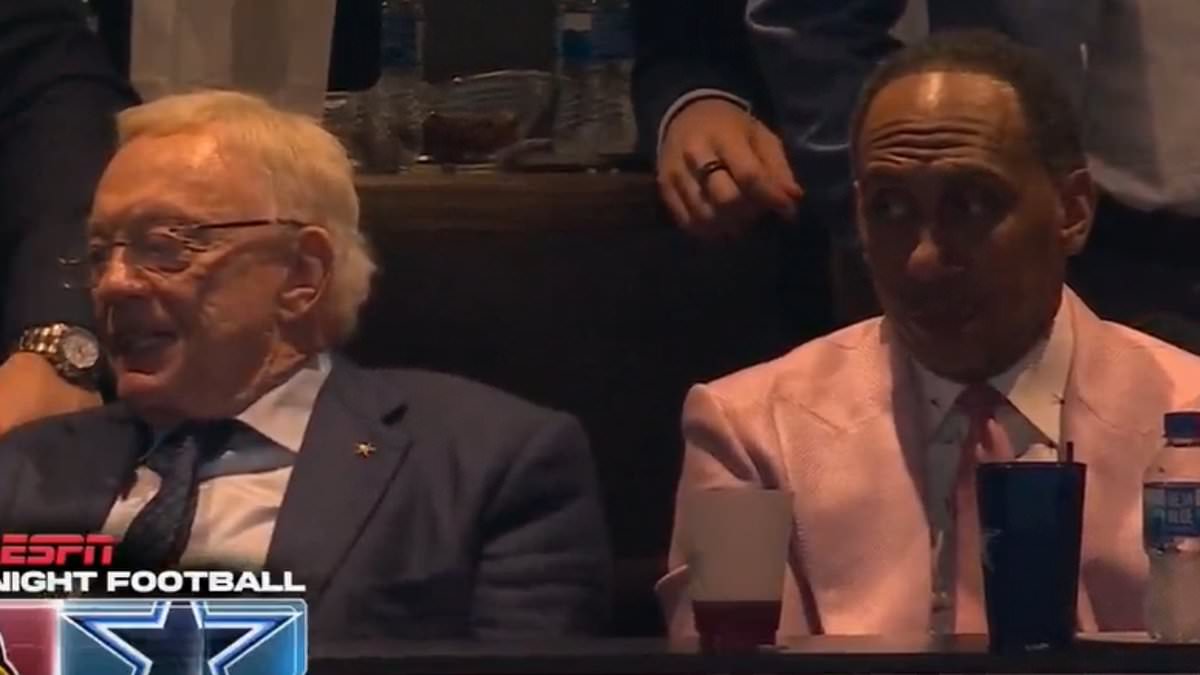 Footage shows Stephen A. Smith squirming next to angry Jerry Jones during Cowboys loss to the Cardinals