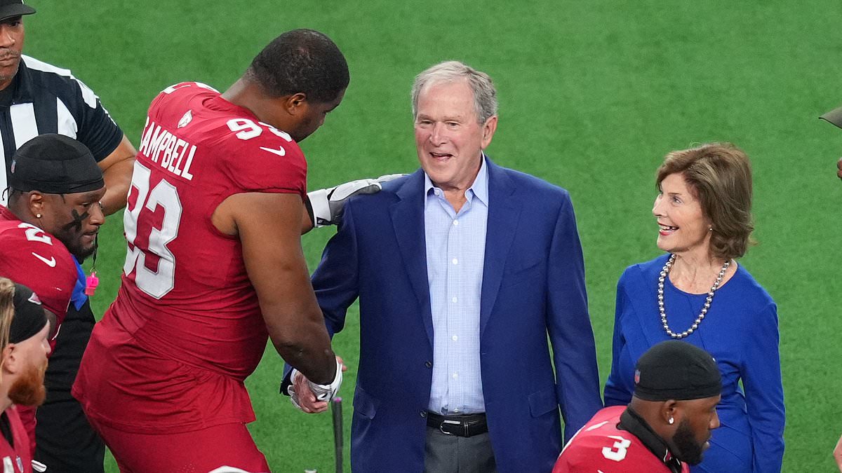 George W. Bush's hilarious reaction to 315lb Cardinals star Calais Campbell caught on ref's mic at Cowboys game