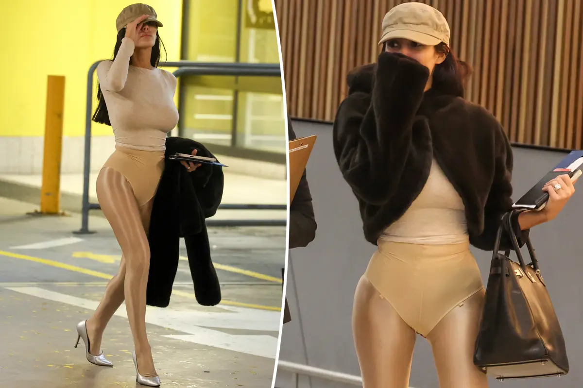 Bianca Censori wears underwear, heels and a Birkin bag at Melbourne Airport