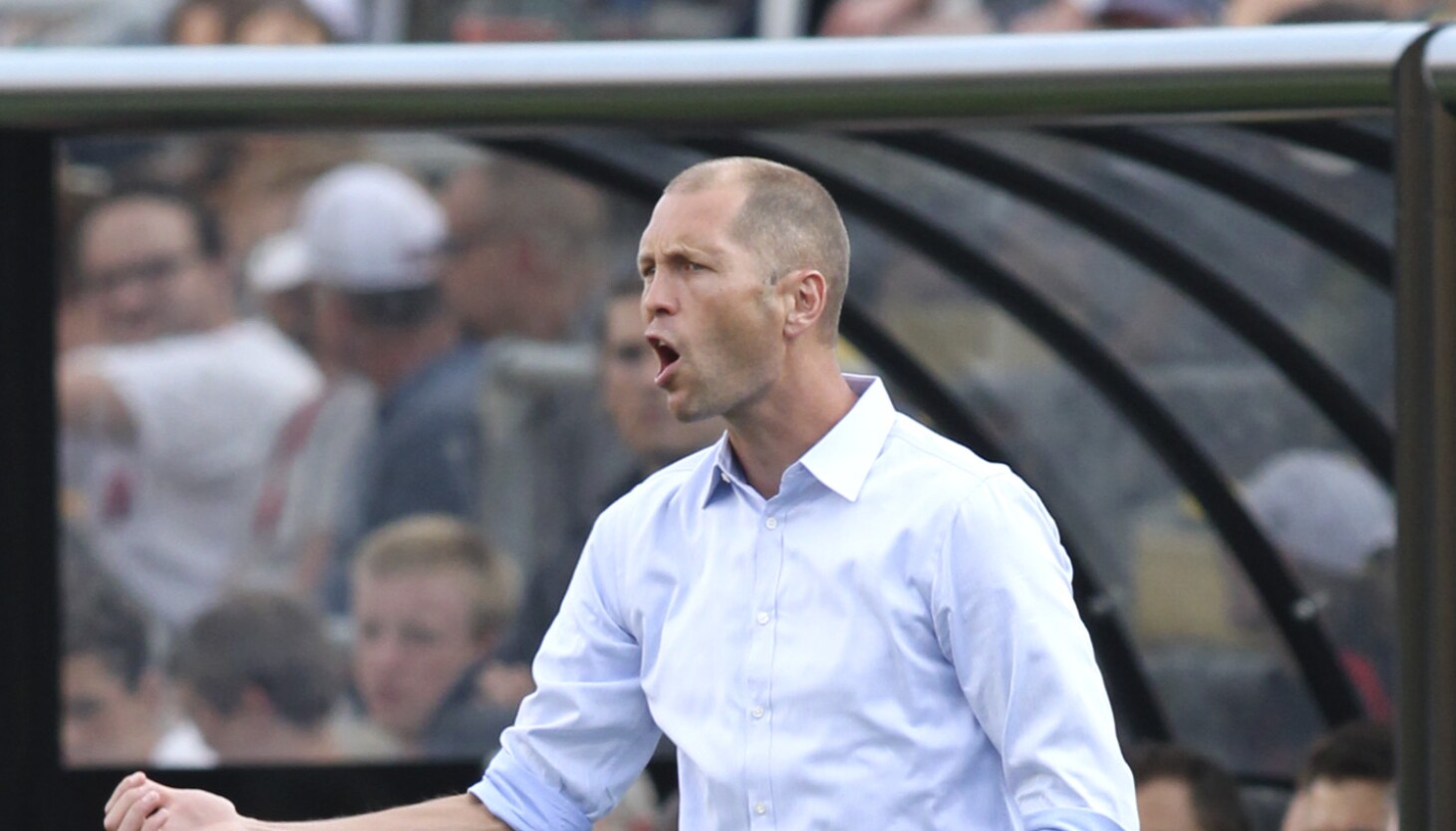 Fire coach Greg Berhalter pleads with fans to halt offensive chant during playoff match