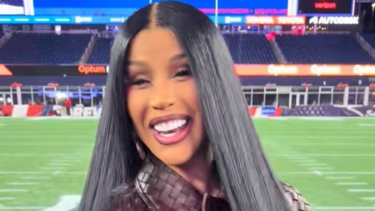 Bizarre moment pregnant Cardi B is interviewed alongside NFL boyfriend Stefon Diggs on the field
