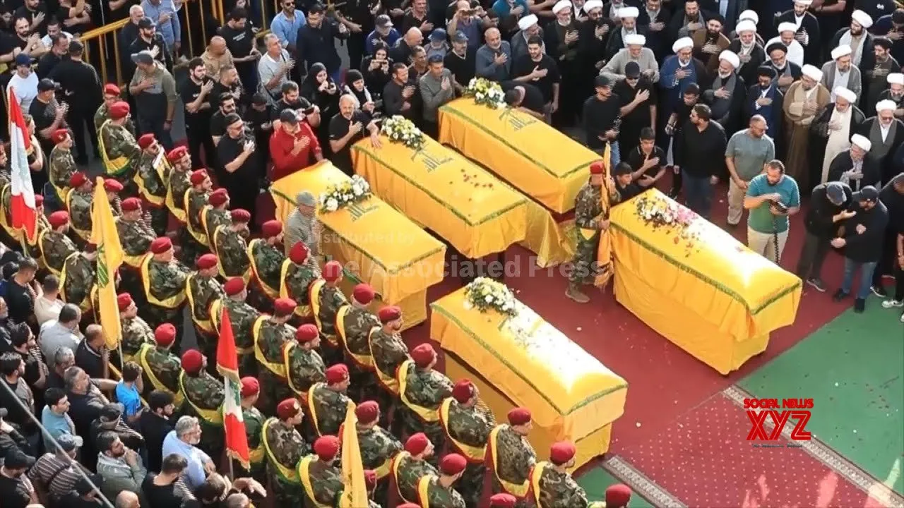 Aftermath of Israeli strike on southern Lebanon, funeral held for five Hezbollah militants (Video)