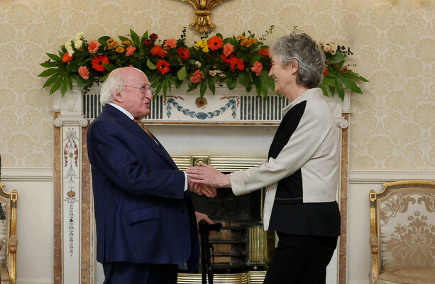 President Higgins hosts Catherine Connolly in the Áras ahead of her inauguration next week