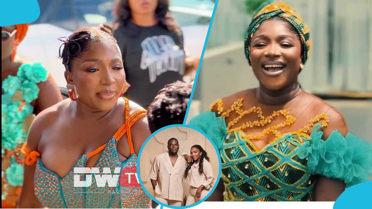 2010 GMB winner Nana Ama Royale looks exquisite in a tight kente gown and heavy makeup for her traditional wedding