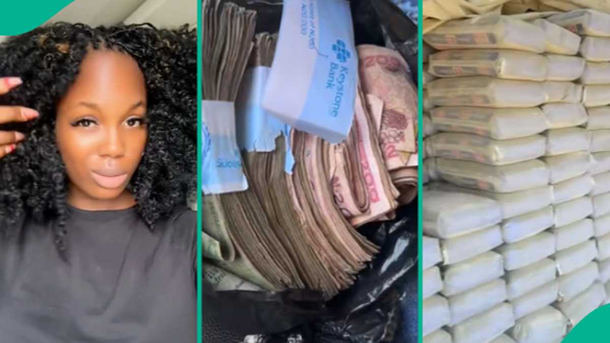 Watch trending video as female cement seller shows off cash she made