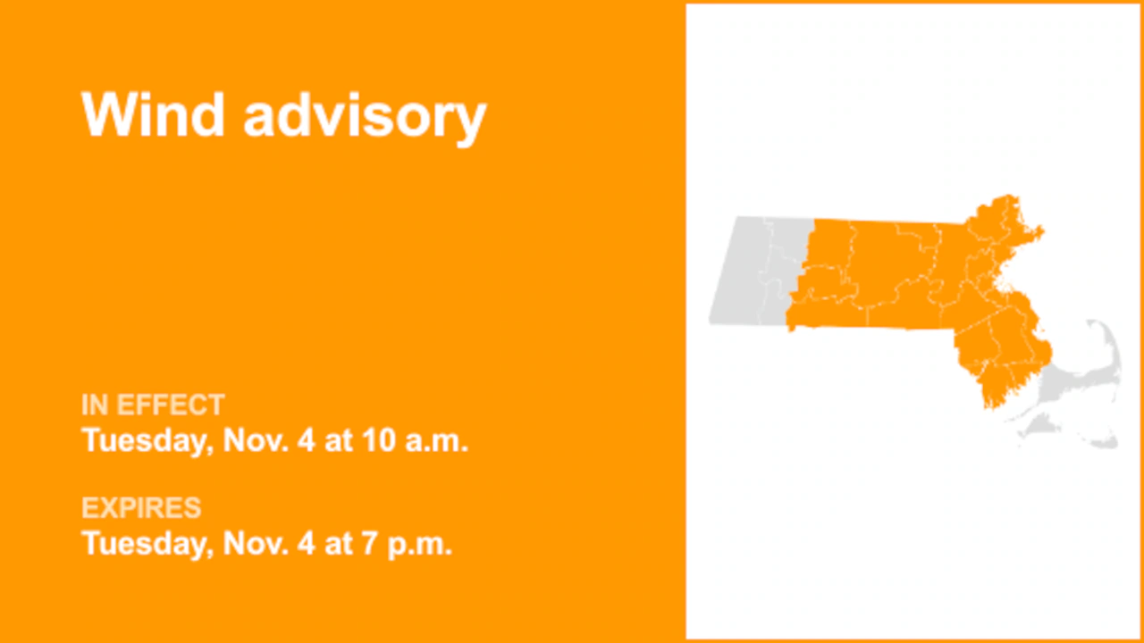 Update: Wind advisory affecting 9 Massachusetts counties until Tuesday evening - gusts to hit 45 mph