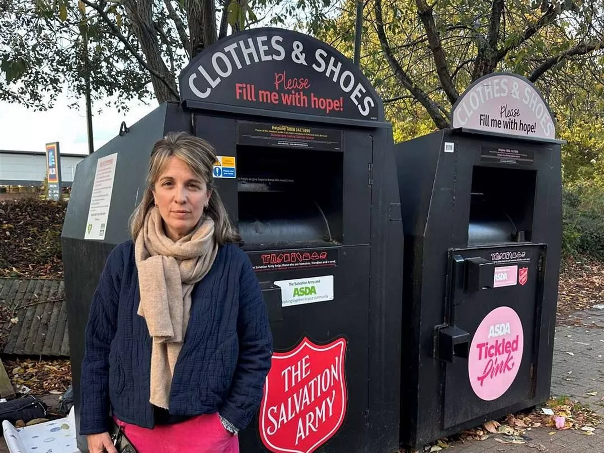 Woman 'visibly upset' as she donates dead husband's clothes is fined and filmed