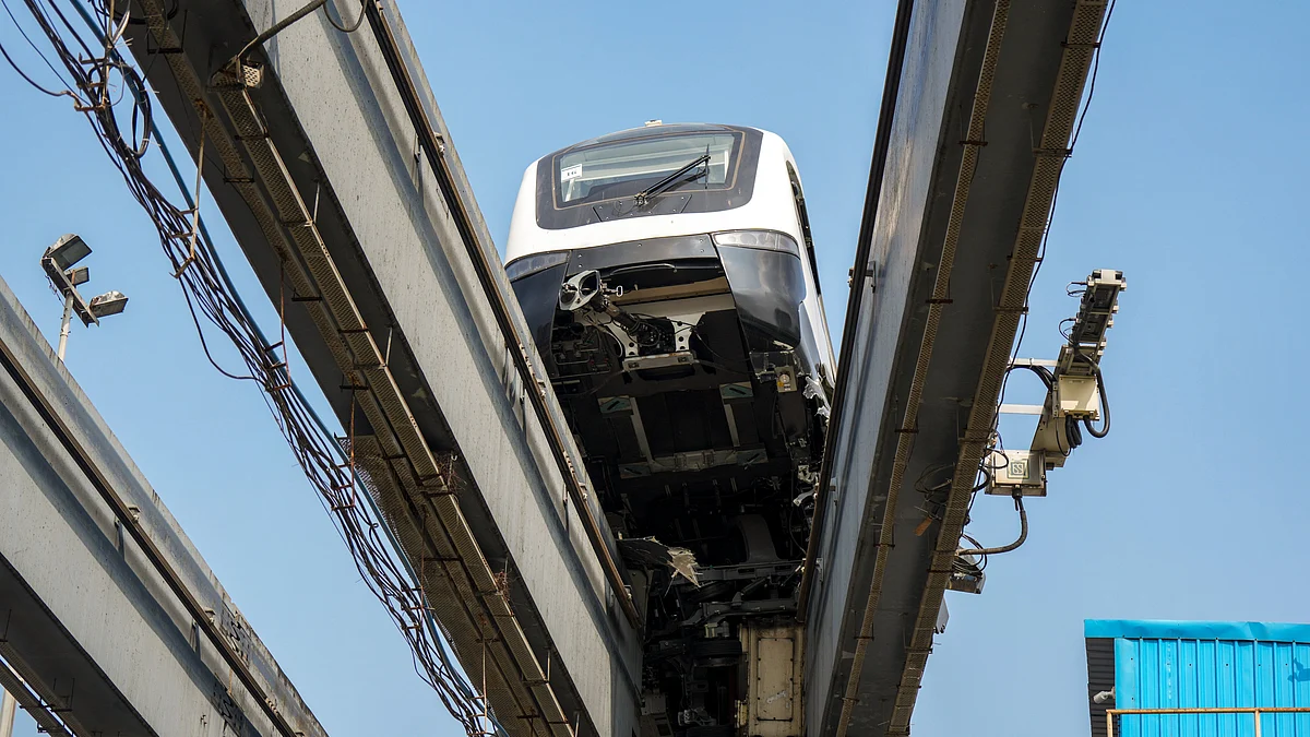 In Pictures: Monorail Train Goes Off Track In Mumbai, Hits Beam During Test Run