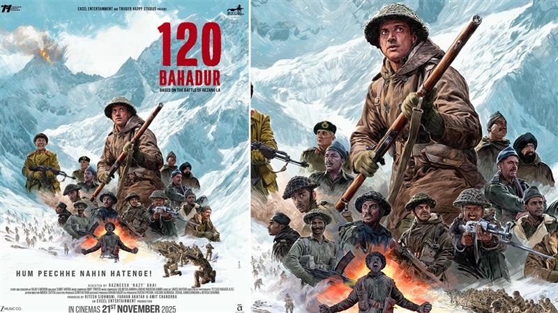 '120 Bahadur' Poster Unveiled: Farhan Akhtar Gears Up for the Epic Battle of Rezang La Ahead of Trailer Launch (View Pic)
