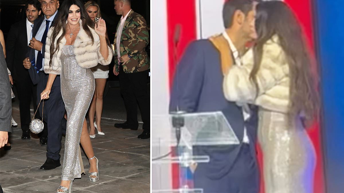 Kimberly Guilfoyle stuns in high slit gown at intimate debut ambassador party - featuring a VERY pricey clutch