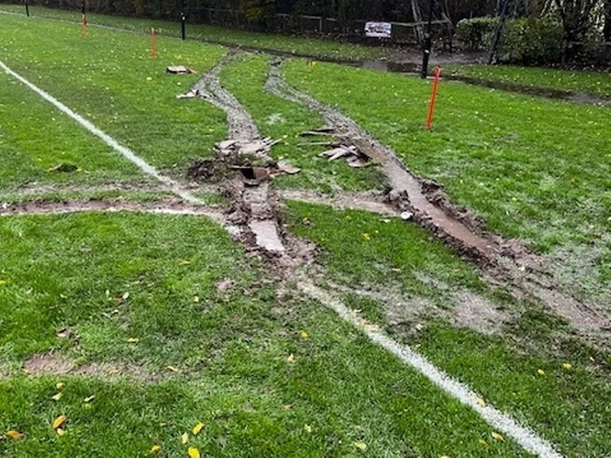 Firework vehicle vandals damage Hamilton sports pitch