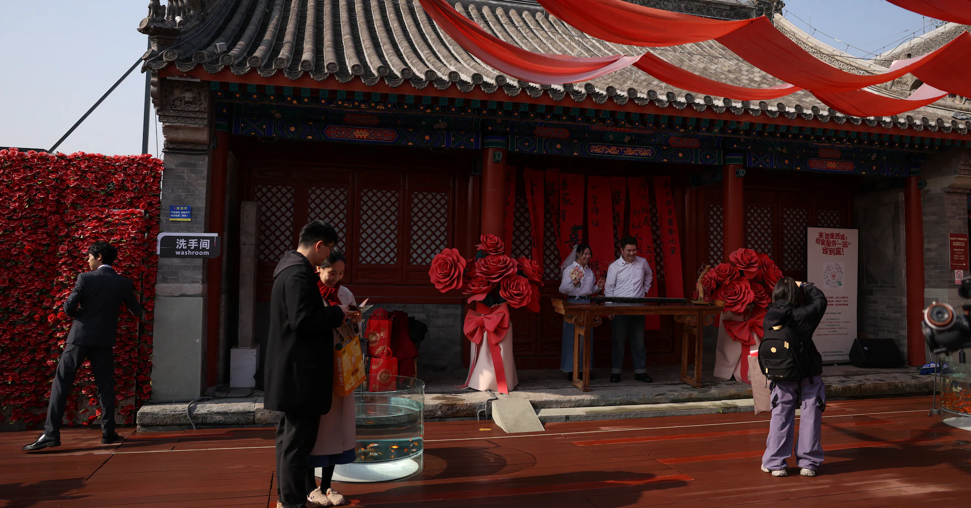 In China, wedding bells are ringing in nightclubs, a subway station and on snowy mountain peaks