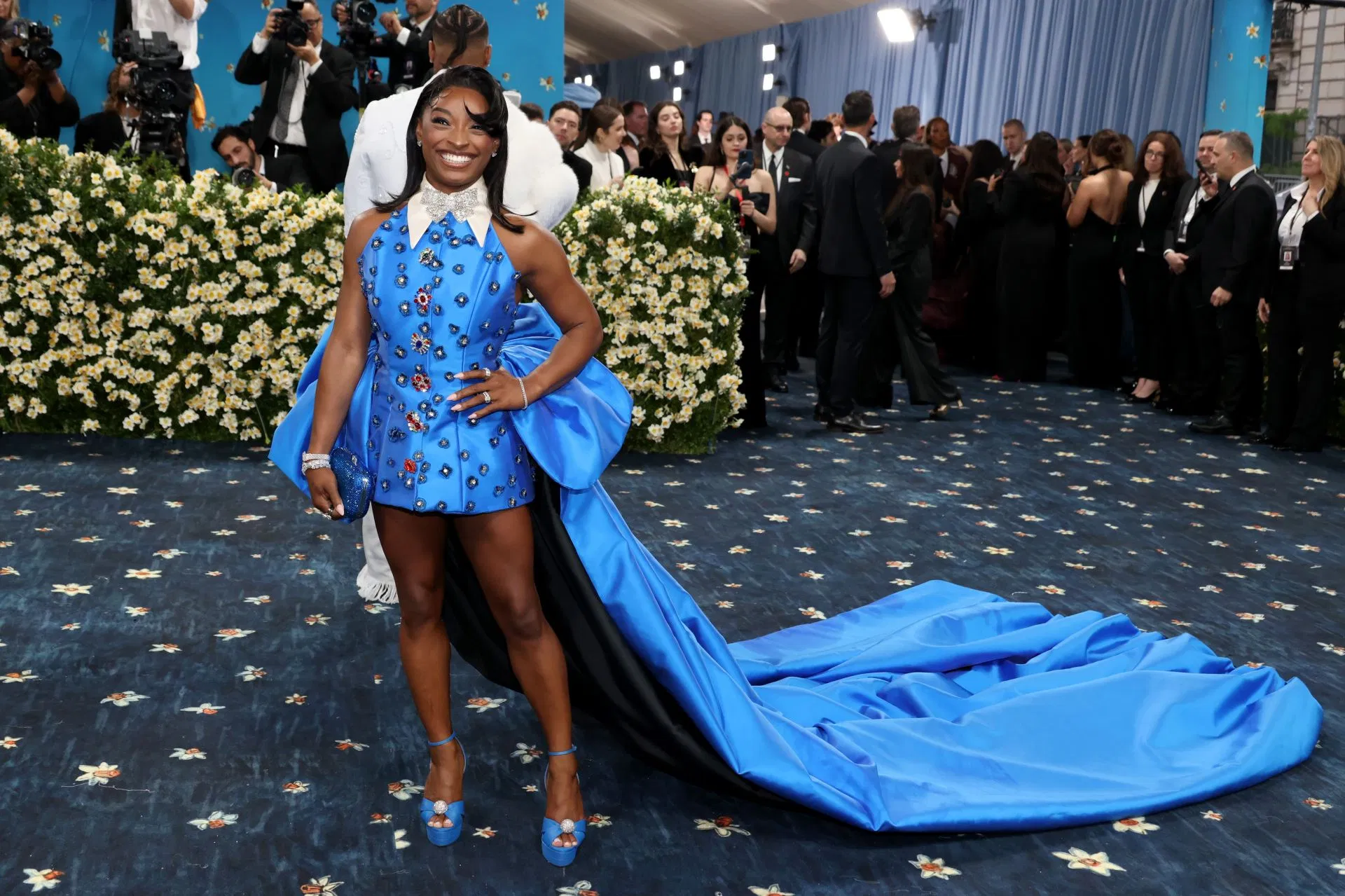 Simone Biles dazzles in sparkling gown on Bazaar Red Carpet 2025