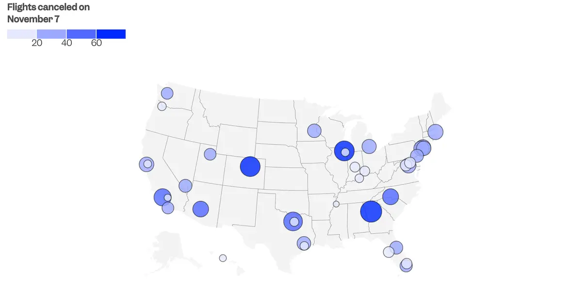 Map: Canceled Flights by Airport During Government Shutdown