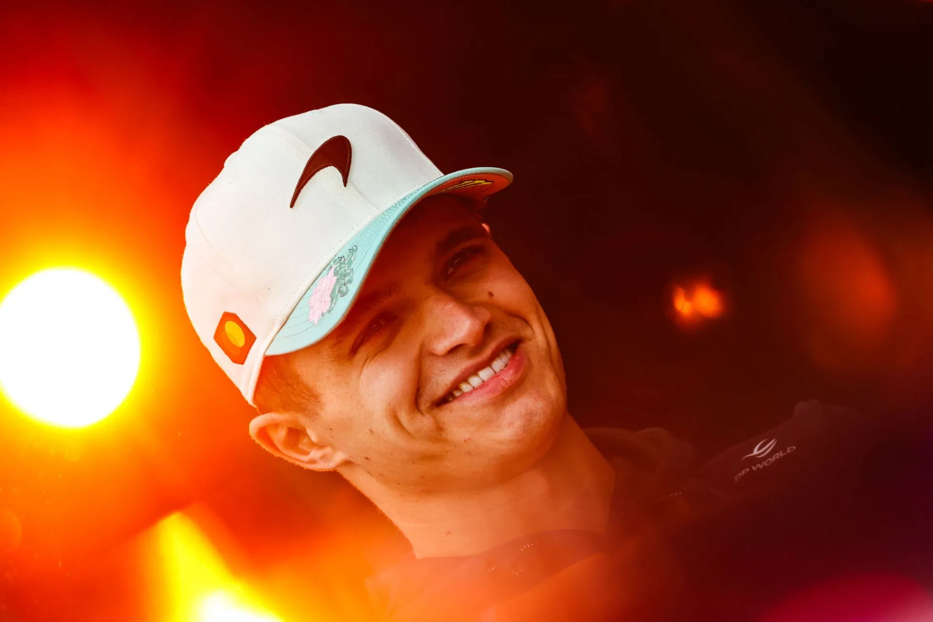 Lando Norris reacts to securing pole for the F1 Brazilian GP sprint