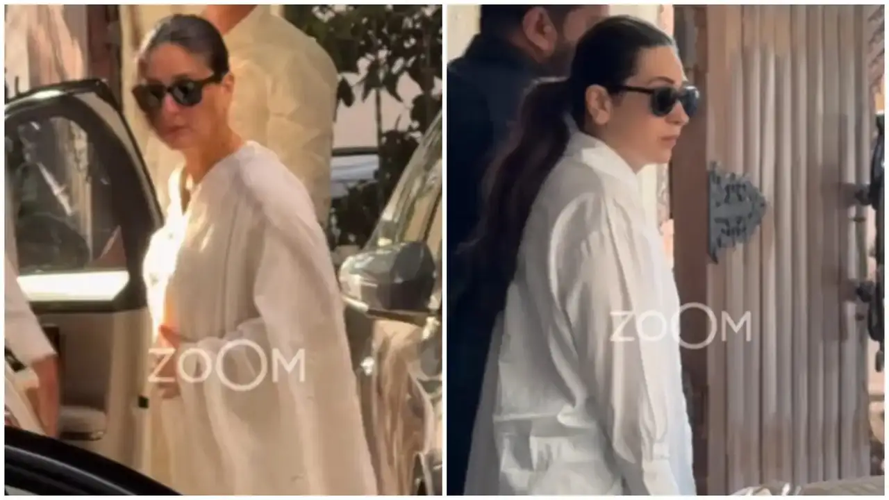 Kareena, Karisma Reach Sanjay Khan’s House With Aunt Neetu Kapoor To Express Condolences After Zarine Khan’s Death