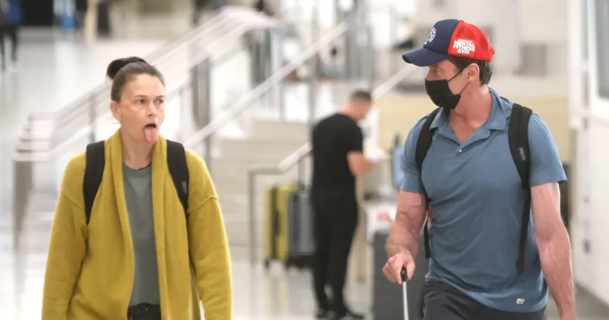 Hugh Jackman and Sutton Foster Keep It Flirty at LAX Airport
