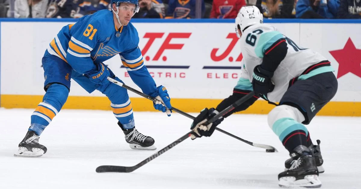 Blues blow late lead, lose to Kraken 4-3 in overtime