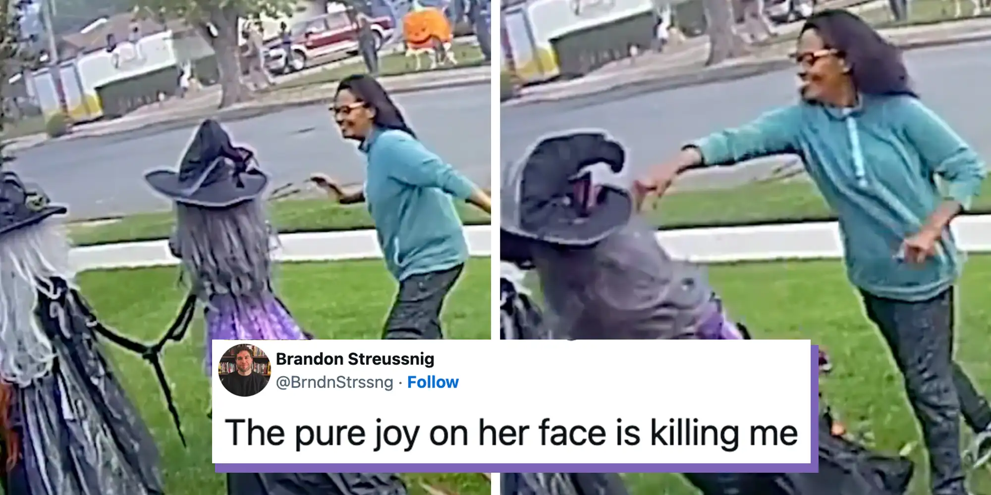“Charge her”: Ring cam catches woman gleefully punching Halloween witches. The internet is taking sides