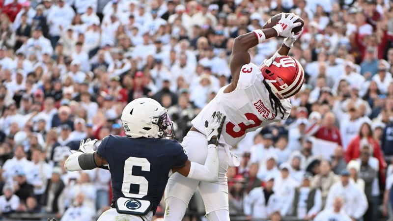 Miraculous late toe-tap touchdown keeps No. 2 Indiana’s perfect season alive