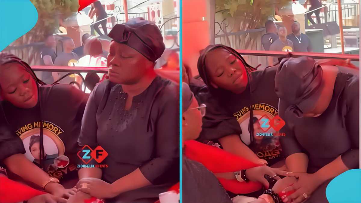 Obofour’s wife weeps like a child as she buries late sister, daughter consoles her in sad video