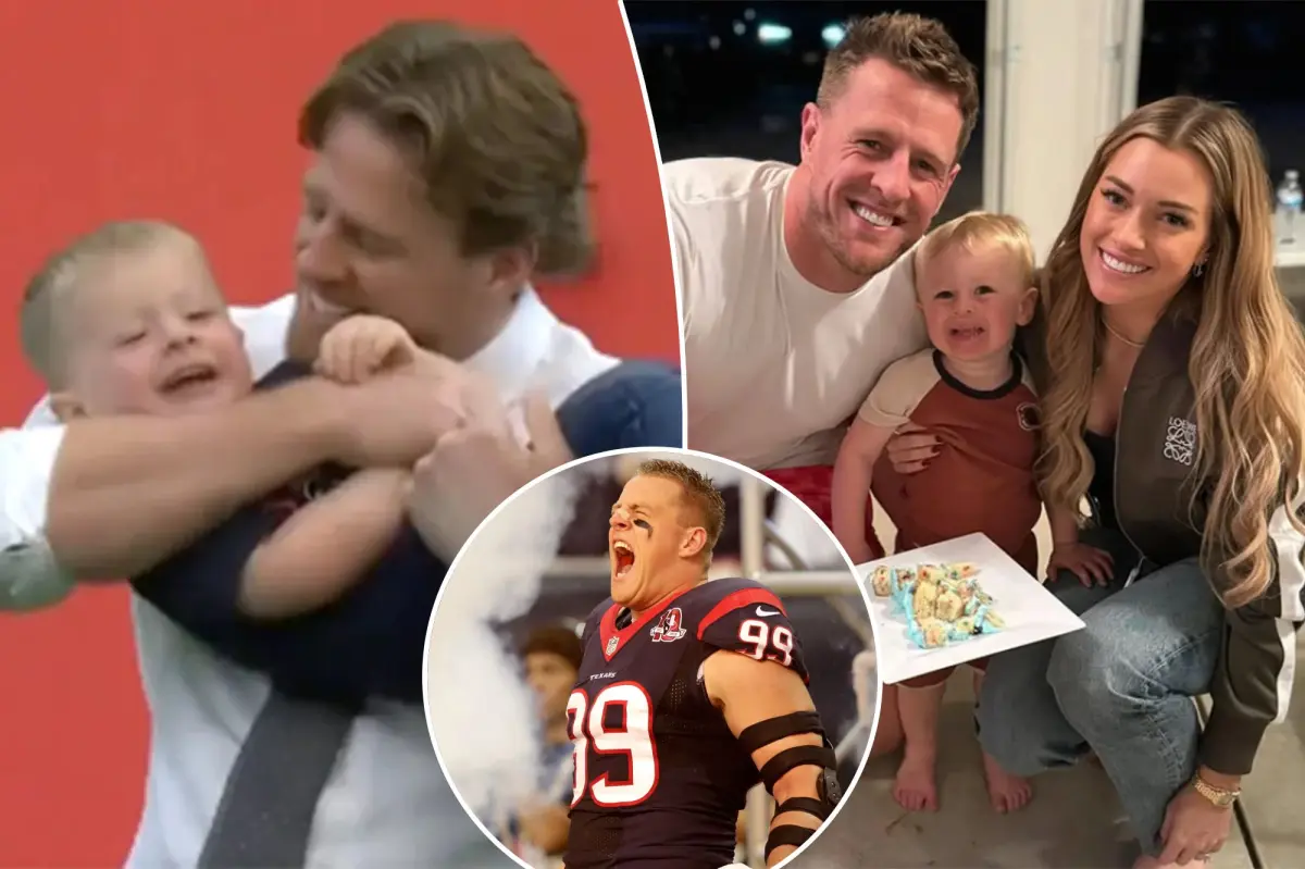 J.J. Watt plays football with 3-year-old son on Texans field