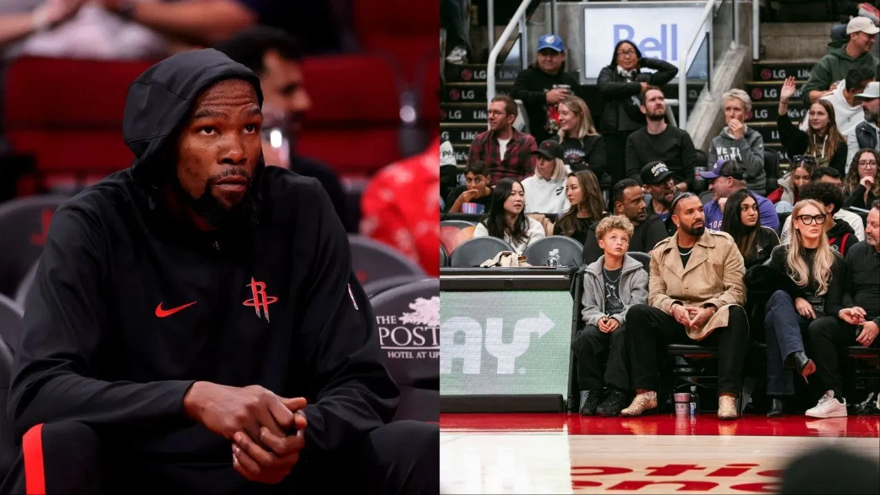 Drake shows love to Kevin Durant with warm courtside greeting during Raptors-Rockets matchup 
