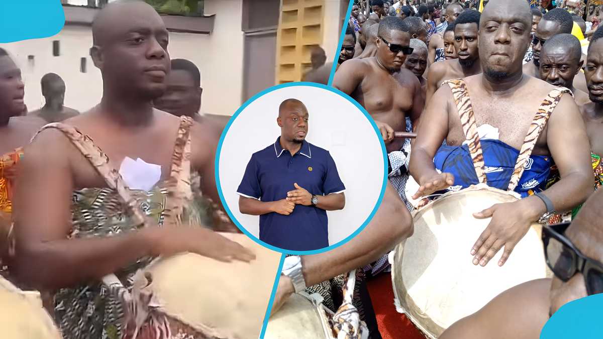 Politics on pause: Justin Kodua serves the Asantehene through drumming