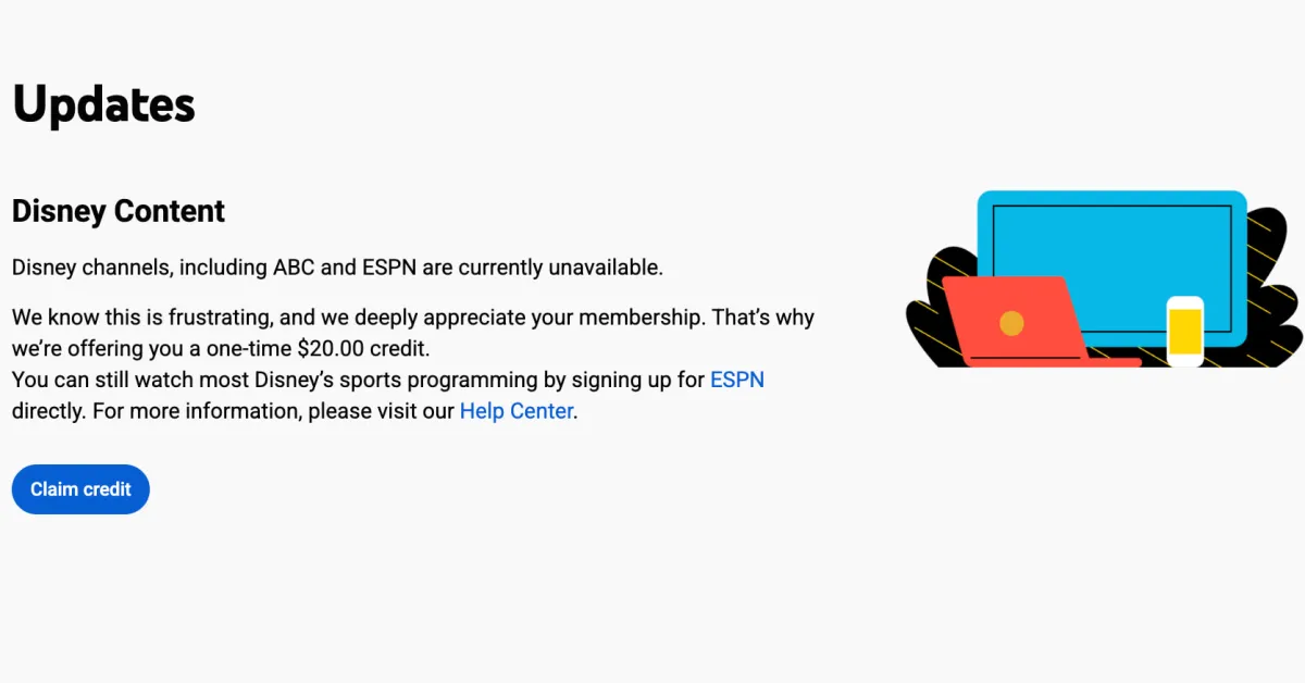 YouTube TV sends $20 credit for lost Disney content: How to redeem