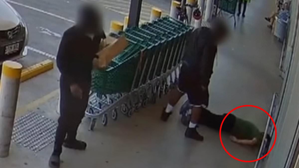 CCTV shows the shocking moment a Woolworths worker is knocked to the ground unconscious