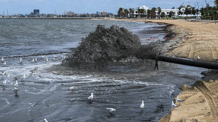 Water at famous Melbourne beach turned to black sludge