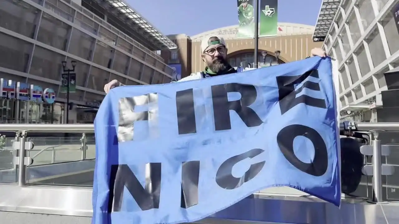 Dallas Mavericks' fans outside AAC celebrate firing of GM Nico Harrison